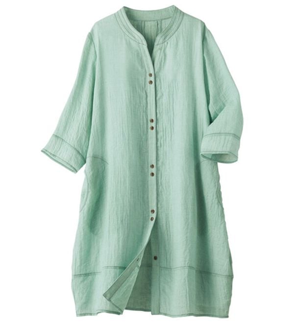 ルフラン（ルフラン）の「シャンブレー生地ロングブラウス（ブラウス）」｜グリーン