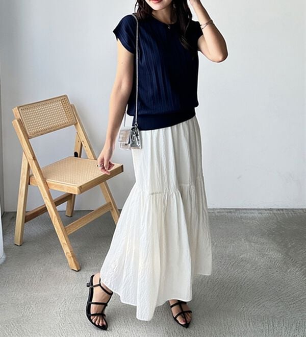 GeeRA（ジーラ）の「プリーツ編フレンチスリーブリブトップス（ニット・セーター）」｜詳細画像