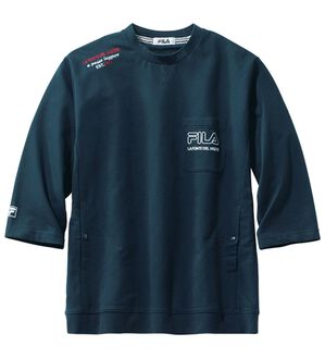 「＜フィラ＞サラッと快適！ゆったり７分袖ライトトレーナー・７分丈カーゴパンツ（メンズトレーナー）」｜ネイビー(トレーナー)