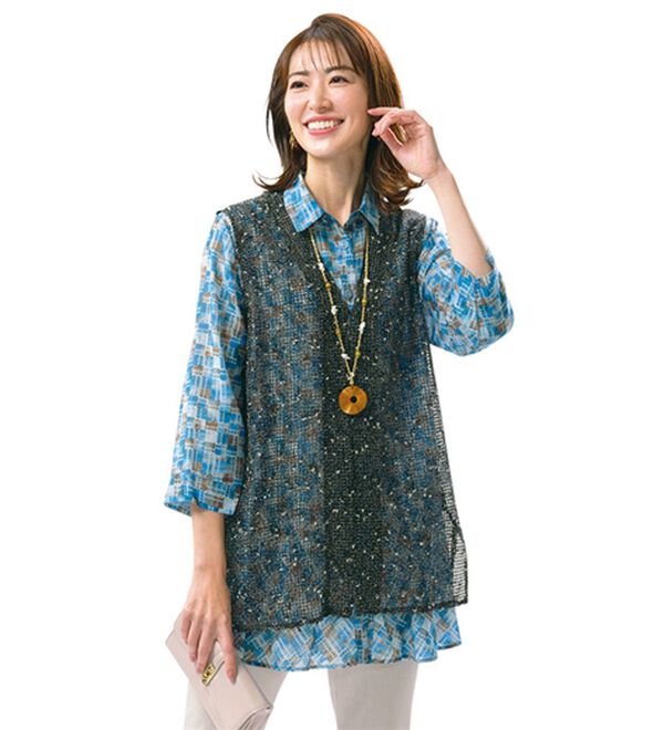 ルフラン（ルフラン）の「上品ブラウス&times;ニットベスト（アンサンブル）」｜詳細画像