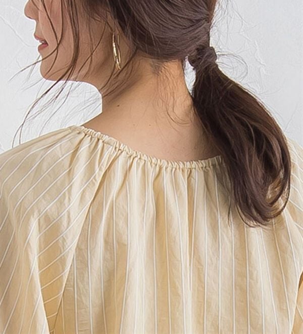 Pierrot（ピエロ）の「ストライプギャザーブラウス（ブラウス）」｜詳細画像