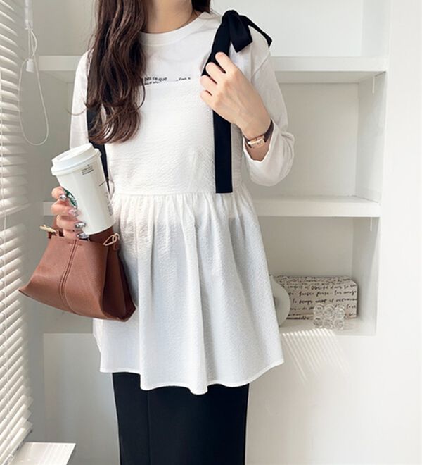 GeeRA（ジーラ）の「バイカラーぽこぽこリボンビスチェ（ブラウス）」｜詳細画像