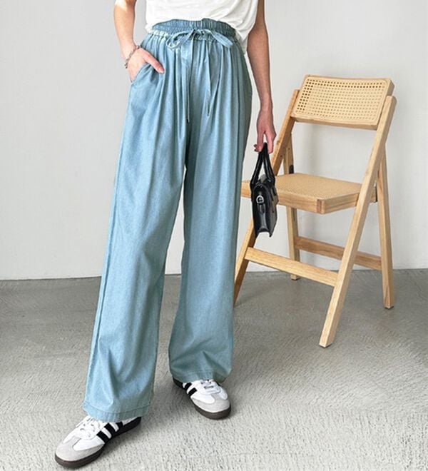 GeeRA（ジーラ）の「【接触冷感】穿いて感激！キレイ見えする楽ちんワイドデニムパンツ（ワイドパンツ・ガウチョ）」｜詳細画像