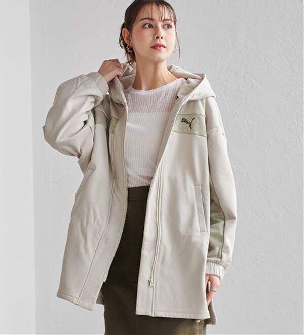 RANAN（ラナン）の「＜ｐｕｍａ＞ワンライン　フリースフーディ（ハーフコート）」｜ライトベージュ