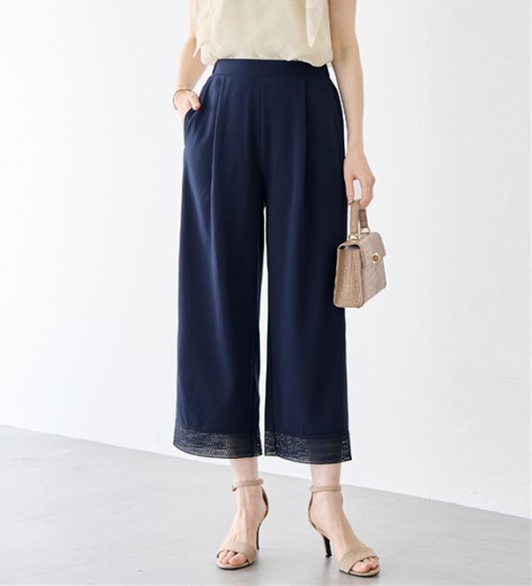 alotta（アロッタ）の「【４つの機能付】ひんやり裾レース楽ちんストレートパンツ（ワイドパンツ・ガウチョ）」｜詳細画像