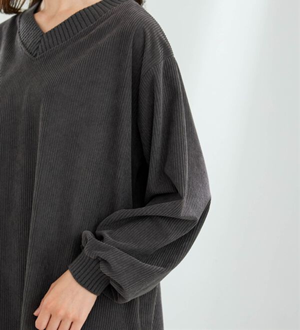 BELLUNA（ベルーナ）の「ニットリブＶネックコーデュロイプルオーバー（カットソー）」｜詳細画像