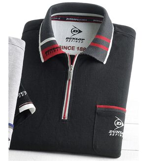 「＜ダンロップ・リファインド＞衿ジャカード７分袖ジップポロ（メンズポロシャツ）」｜ブラック