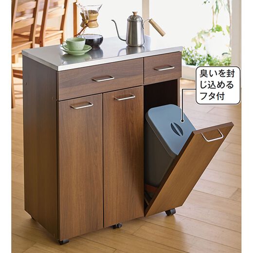 ステンレス天板付き ゴミ箱/ダストボックス 〔3分別 ホワイト〕 約幅70.5cm 耐荷重30kg 1個当たり容量14L 大型レンジ対応 P10!!!☆9日までSONGMICS ゴミ箱 3分別 ダストボックス