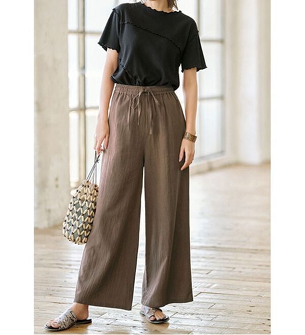 GeeRA（ジーラ）の「麻入りリラックスワイドパンツ（ワイドパンツ・ガウチョ）」｜詳細画像