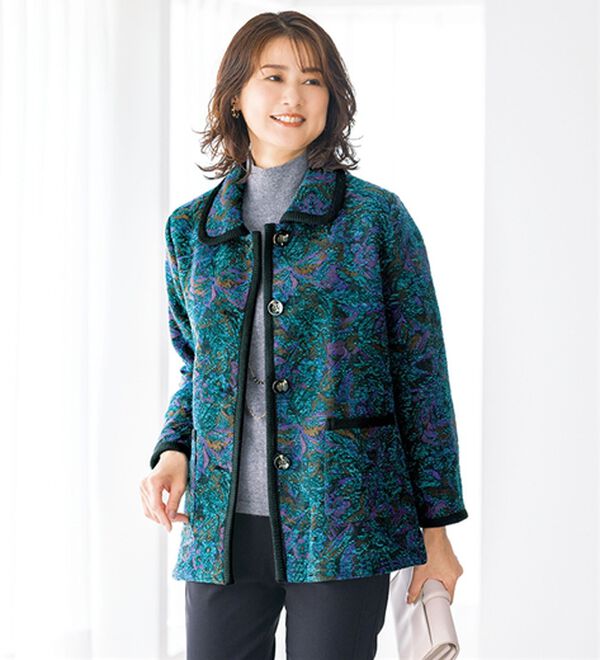 ルフラン（ルフラン）の「ジャカード織裏キルティングジャケット＜紅梅～こうばい～＞（その他ジャケット）」｜エメグリーン系