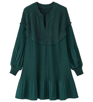 RANAN（ラナン）の「ニットドッキングプリーツブラウス（ブラウス）」｜グリーン系