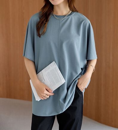 BELLUNA（ベルーナ）の「【接触冷感】Ｔシャツ感覚なのにきちんとブラウス見え！半袖プルオーバー（カットソー）」