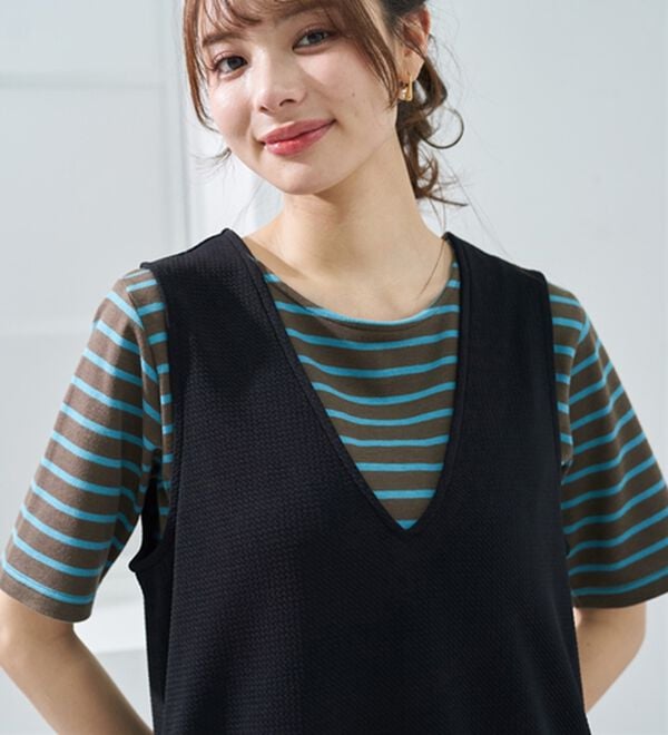 BELLUNA（ベルーナ）の「＜＆ｃｏｃｏｃｈｉ＞ハピネスコットン１００％なめらかボーダープルオーバー（カットソー）」｜詳細画像