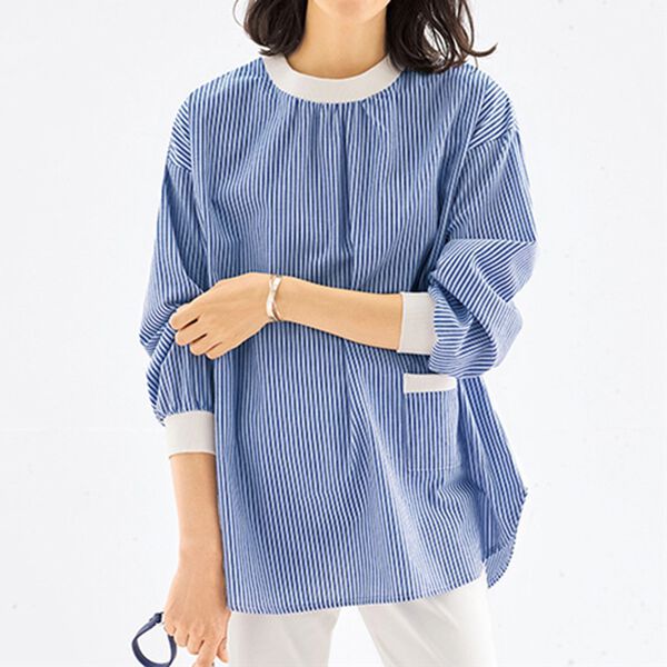 BELLUNA（ベルーナ）の「綿１００％ストライプ柄リブ切替チュニック（チュニック）」｜詳細画像