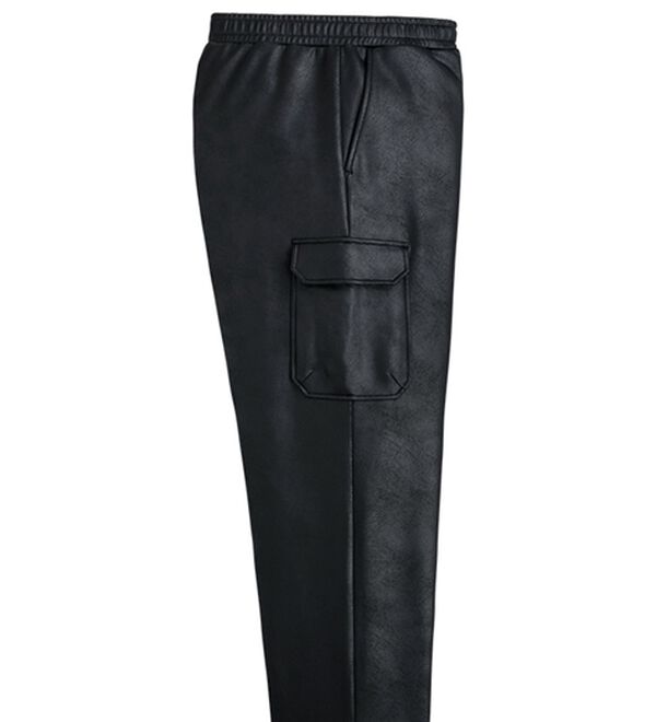 「レザー調カーゴパンツ（メンズフルレングスパンツ）」｜ブラック