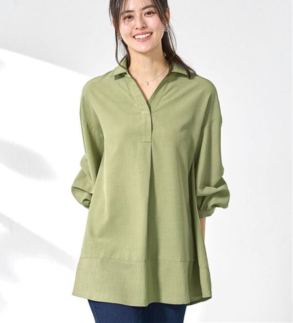 BELLUNA（ベルーナ）の「麻調素材袖タックデザインシャツチュニック（チュニック）」｜詳細画像