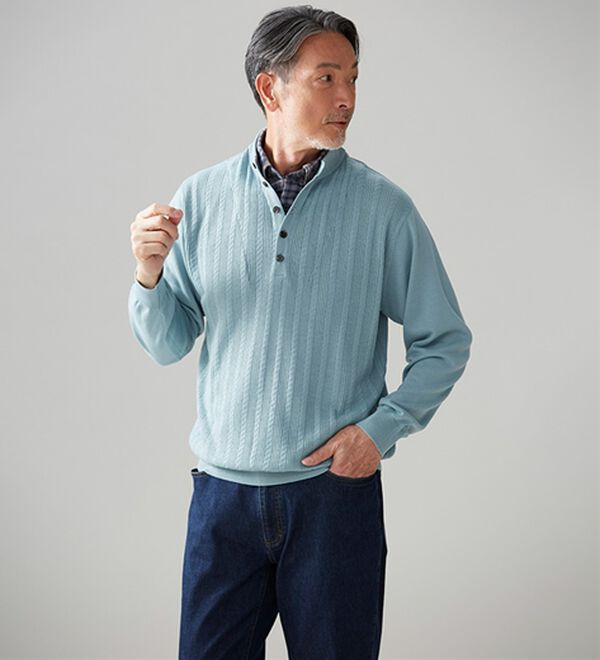 「【３枚組】楽々お洒落見えダブル衿セーター（メンズシャツ）」｜詳細画像