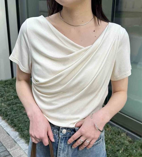 RANAN（ラナン）の「【ひんやり/UV対策】上品ドレープリブTシャツ（カットソー）」｜詳細画像