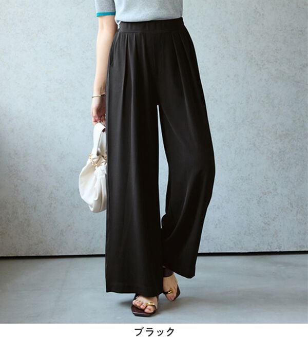 Viola e Viola（ヴィオラ エ ヴィオラ）の「【選べる２丈】さらさらＥＡＳＹ細魅せ叶う！とろみタックワイドパンツ（ワイドパンツ・ガウチョ）」｜詳細画像