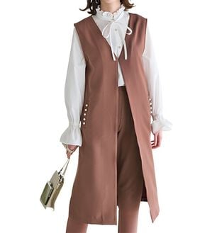 RANAN（ラナン）の「【セットアップ対応】パール調ビジュー付ロングジレ（ジレ）」｜ココア