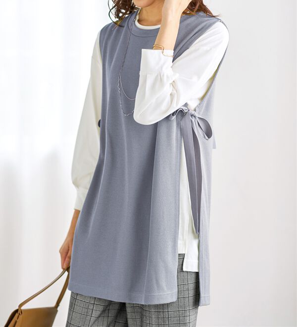 BELLUNA（ベルーナ）の「あぜ素材サイドリボンベストアンサンブル（アンサンブル）」｜詳細画像