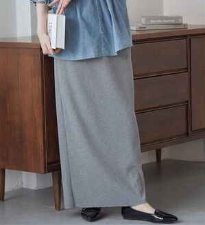 RANAN（ラナン）の「セルフカットリブロングナロースカート（ロングスカート）」｜グレー