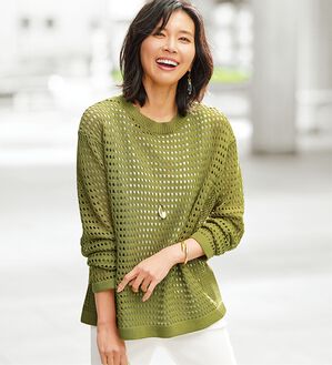 BELLUNA（ベルーナ）の「涼やか麻タッチメッシュニットプルオーバー（ニット・セーター）」｜詳細画像