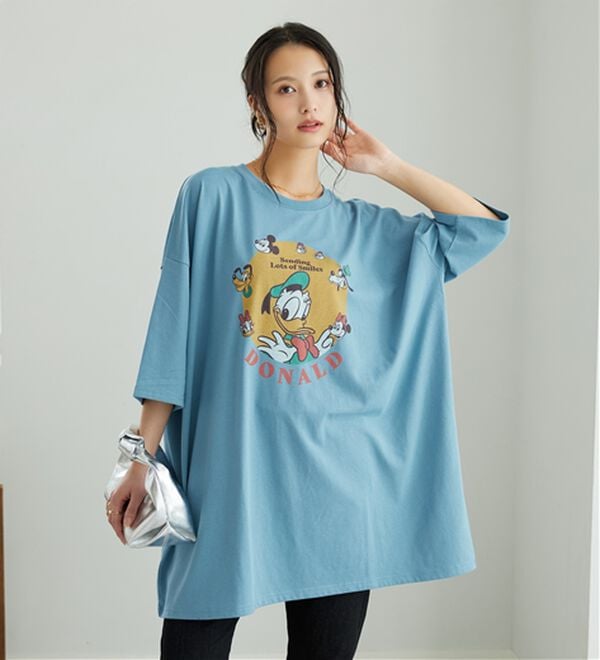 Disney＞【ドナルドダック】ビッグ7分袖プリントTシャツ