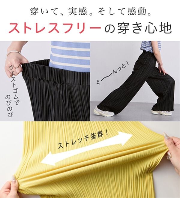 Viola e Viola（ヴィオラ エ ヴィオラ）の「【夏これ一枚！】着心地楽ちん！さらっと軽やかプリーツパンツ（フルレングスパンツ）」｜詳細画像