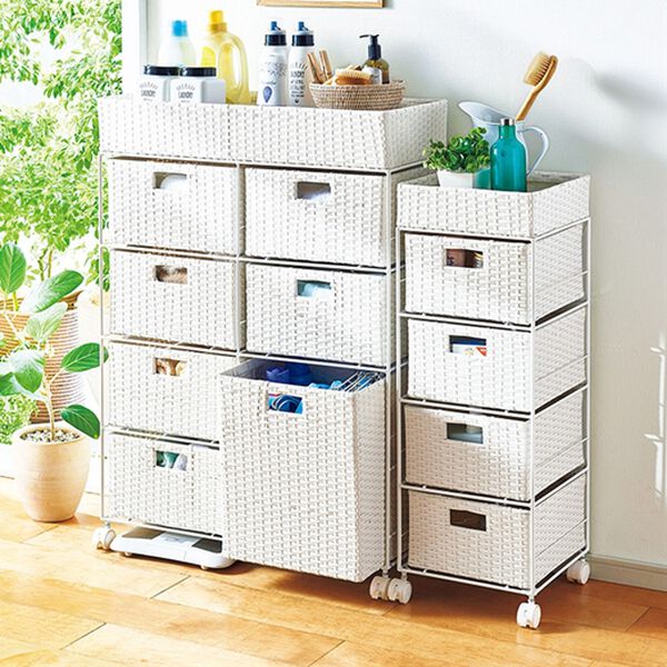 「ラタン調ランドリーチェスト（ランドリーラック・収納）」｜ホワイト