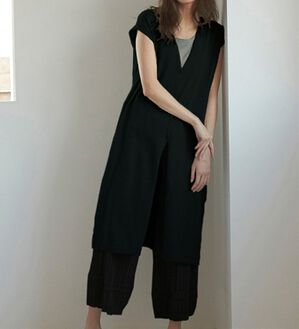 RANAN（ラナン）の「夏でも涼しい！綿１００％ニットセットアップ（セットアップ）」｜ブラック