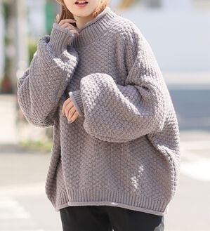 A HAPPY MARILYN（アハッピーマリリン）の「【ＬＬ～６Ｌ】苦しくないバスケット編みチャンキーニット（ニット・セーター）」｜モカチャコール