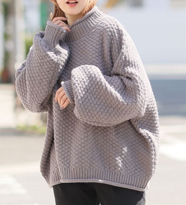 A HAPPY MARILYN（アハッピーマリリン）の「【ＬＬ～６Ｌ】苦しくないバスケット編みチャンキーニット（ニット・セーター）」｜モカチャコール