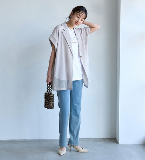 BELLUNA（ベルーナ）の「ヒンヤリ快適！接触冷感ニットデニムパンツ（フルレングスパンツ）」｜詳細画像