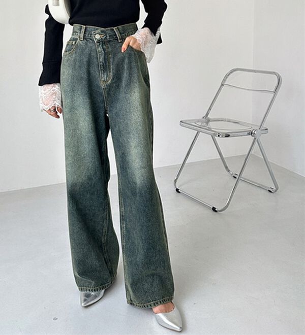 GeeRA（ジーラ）の「美脚見え！２ボタンウエストワイドデニムパンツ（フルレングスパンツ）」｜詳細画像