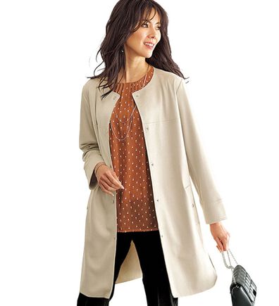 BELLUNA（ベルーナ）の「スエード調ノーカラーロング丈ジャケット（ノーカラージャケット）」