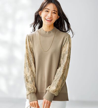 BELLUNA（ベルーナ）の「袖レースデザインニットプルオーバー（ニット・セーター）」