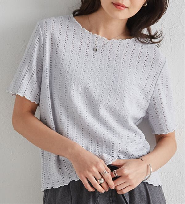 RANAN（ラナン）の「透かし柄メロー配色Ｔシャツ（カットソー）」｜ブルーグレー