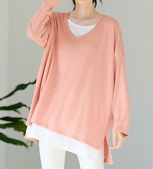 RANAN（ラナン）の「レイヤード風ニットソーチュニック（チュニック）」｜ピンク