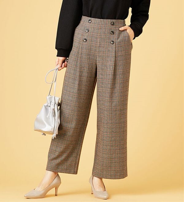 BELLUNA（ベルーナ）の「サマ見え（スーパーウォーム）ウール調ボタン使いワイドパンツ（ワイドパンツ・ガウチョ）」｜詳細画像