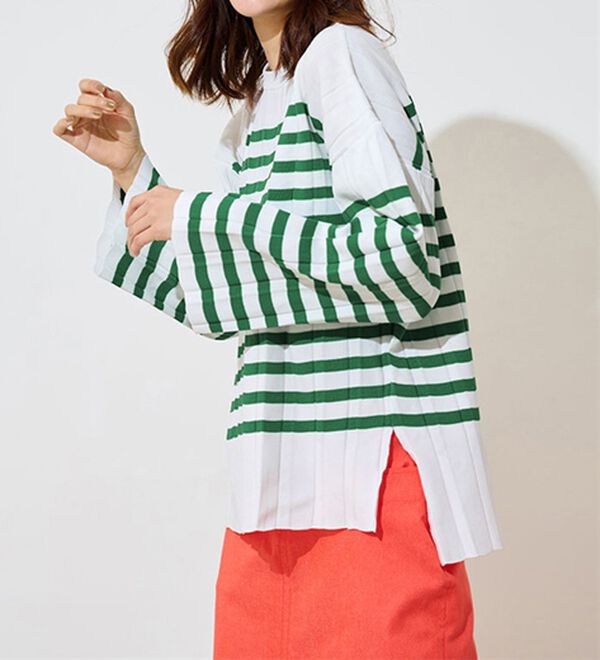 RANAN（ラナン）の「プリーツ風ボーダーニット（ニット・セーター）」｜詳細画像