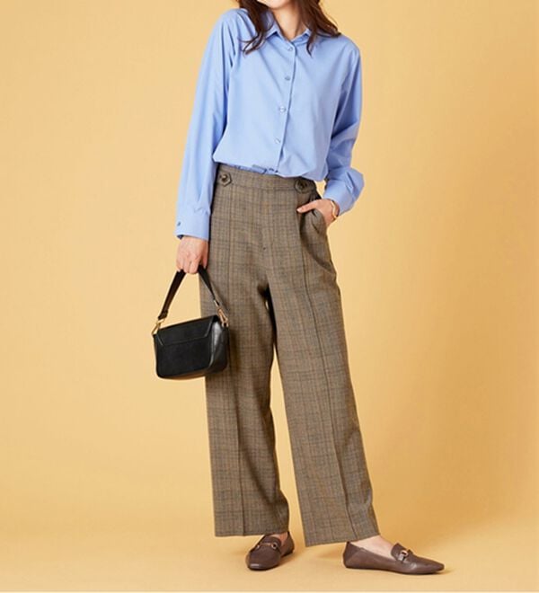 BELLUNA（ベルーナ）の「サマ見え（Ｗ）ストレッチ素材タブ使いワイドパンツ（ワイドパンツ・ガウチョ）」｜詳細画像