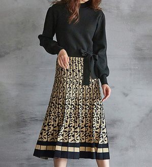 RANAN（ラナン）の「ヒョウ柄ジャカードニットワンピース（ニットワンピース）」｜ブラック系