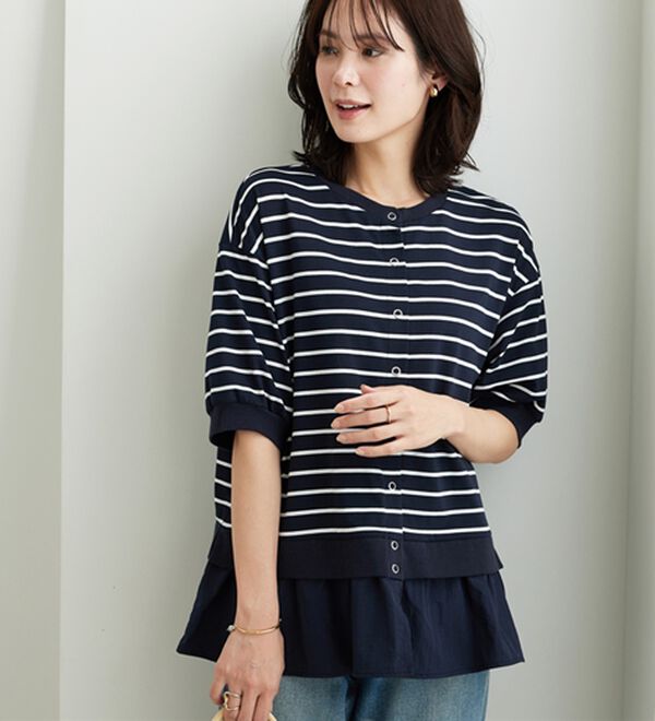 BELLUNA（ベルーナ）の「異素材切替ボタン使いカーディガン（その他カーディガン）」｜詳細画像