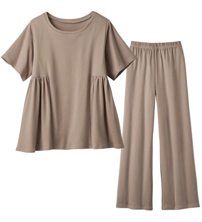 YU'NOW（ユナウ）の「【上下２点セット】コットン１００％シルケットスムースルームウェアセット（パジャマ・ルームウェア）」