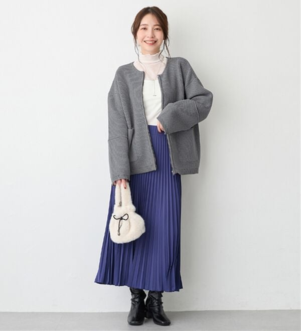 Viola e Viola（ヴィオラ エ ヴィオラ）の「ランタンスリーブジップニットコーディガン（ニットカーディガン）」｜詳細画像