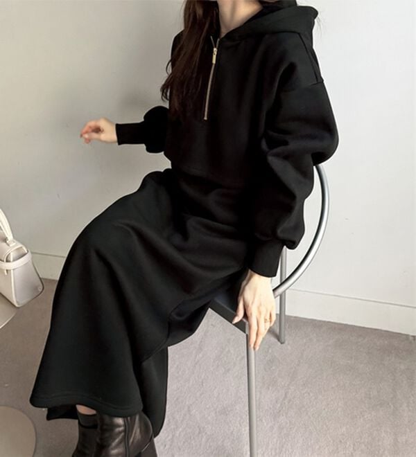 GeeRA（ジーラ）の「セットアップ風ハーフジップワンピース（カットソーワンピース）」｜詳細画像