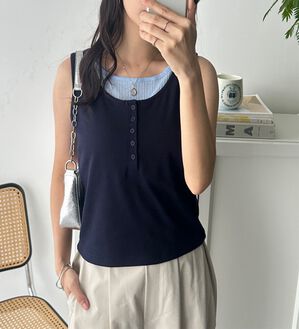 GeeRA（ジーラ）の「ヘンリーネックレイヤード風タンクトップ（タンクトップ・キャミソール）」｜詳細画像