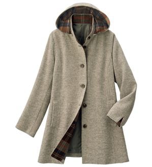 ルフラン（ルフラン）の「ウール混チェックフーディーコート（ハーフコート）」｜ベージュ