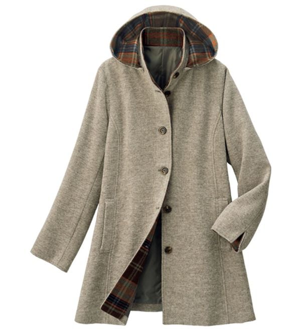 ルフラン（ルフラン）の「ウール混チェックフーディーコート（ハーフコート）」｜ベージュ